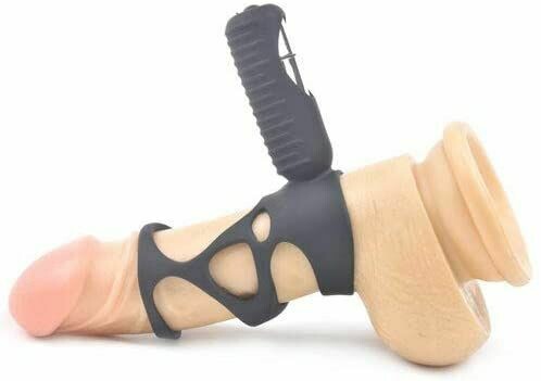 Black Silicone Vibrating Penis Sleeve 2 Black Silicone Vibrating Penis Sleeve - Image 2