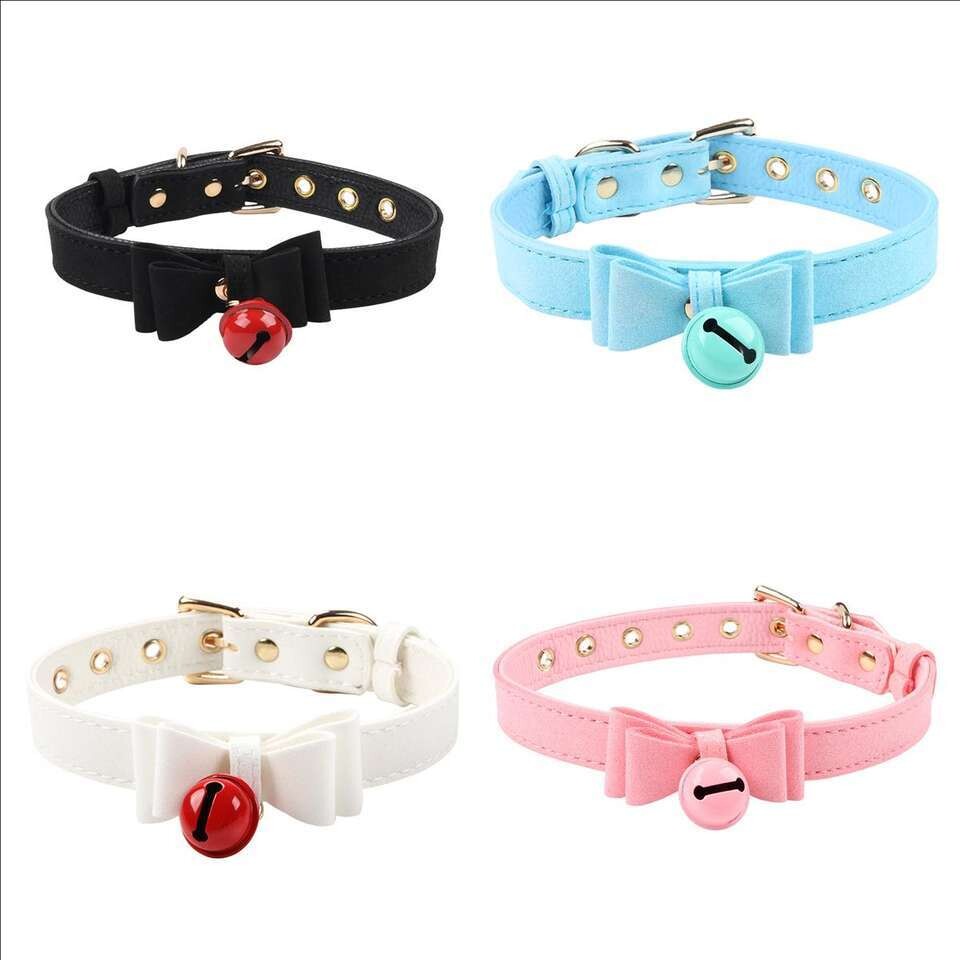 Bow & Bell Kitten Collar BDSM Slave Gear 1 Bow & Bell Kitten Collar BDSM Slave Gear