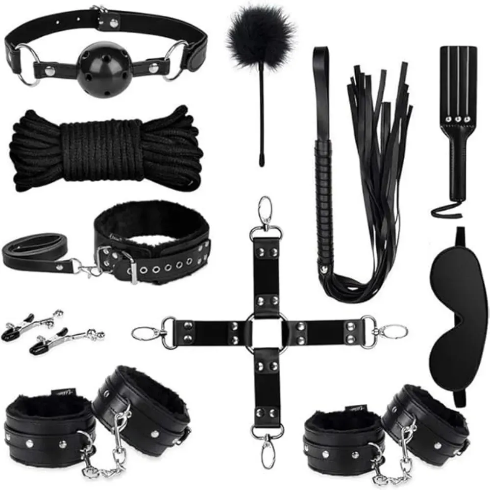 Black 11 Piece BDSM Bondage Kit 1 Black 11 Piece BDSM Bondage Kit
