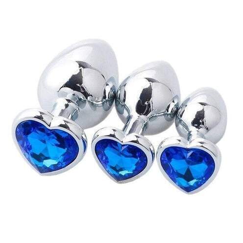 3pcs Heart Stainless Steel Jewel Plug S+M+L 1 3pcs Heart Stainless Steel Jewel Plug S+M+L