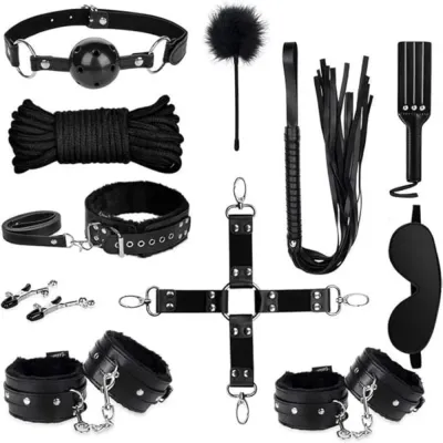 Black 11 Piece BDSM Bondage Kit 2 Black 11 Piece BDSM Bondage Kit - Image 2