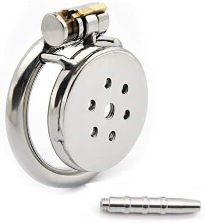 Flat Button Chastity Cage Stainless Catheter 2 Flat Button Chastity Cage Stainless Catheter - Image 2