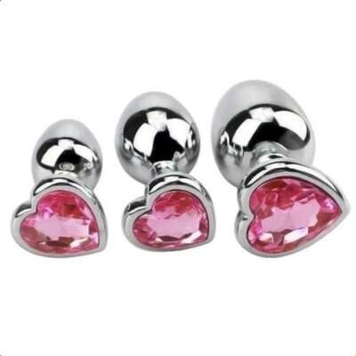 3pcs Heart Stainless Steel Jewel Plug S+M+L 3 3pcs Heart Stainless Steel Jewel Plug S+M+L - Image 3