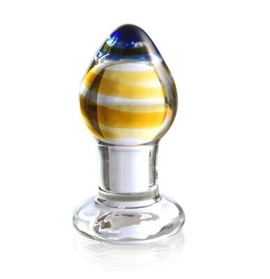 Quality Crystal Glass Butt Plug - Sunset Yellow and Blue Swirls 3 Quality Crystal Glass Butt Plug - Sunset Yellow and Blue Swirls - Image 3
