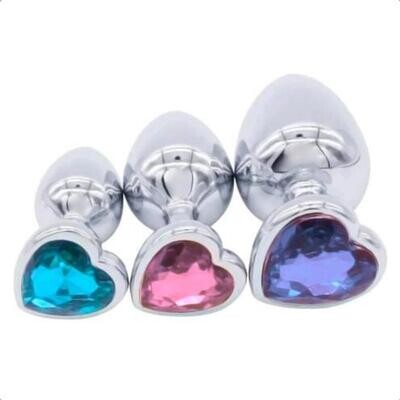 3pcs Heart Stainless Steel Jewel Plug S+M+L 4 3pcs Heart Stainless Steel Jewel Plug S+M+L - Image 4