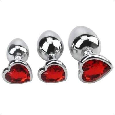3pcs Heart Stainless Steel Jewel Plug S+M+L 5 3pcs Heart Stainless Steel Jewel Plug S+M+L - Image 5