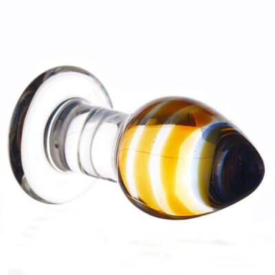 Quality Crystal Glass Butt Plug - Sunset Yellow and Blue Swirls 5 Quality Crystal Glass Butt Plug - Sunset Yellow and Blue Swirls - Image 5