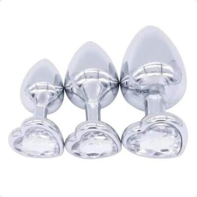 3pcs Heart Stainless Steel Jewel Plug S+M+L 6 3pcs Heart Stainless Steel Jewel Plug S+M+L - Image 6