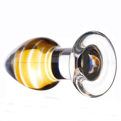 Quality Crystal Glass Butt Plug - Sunset Yellow and Blue Swirls 6 Quality Crystal Glass Butt Plug - Sunset Yellow and Blue Swirls - Image 6