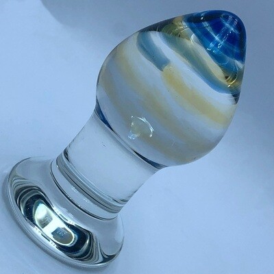 Quality Crystal Glass Butt Plug - Sunset Yellow and Blue Swirls 9 Quality Crystal Glass Butt Plug - Sunset Yellow and Blue Swirls - Image 9
